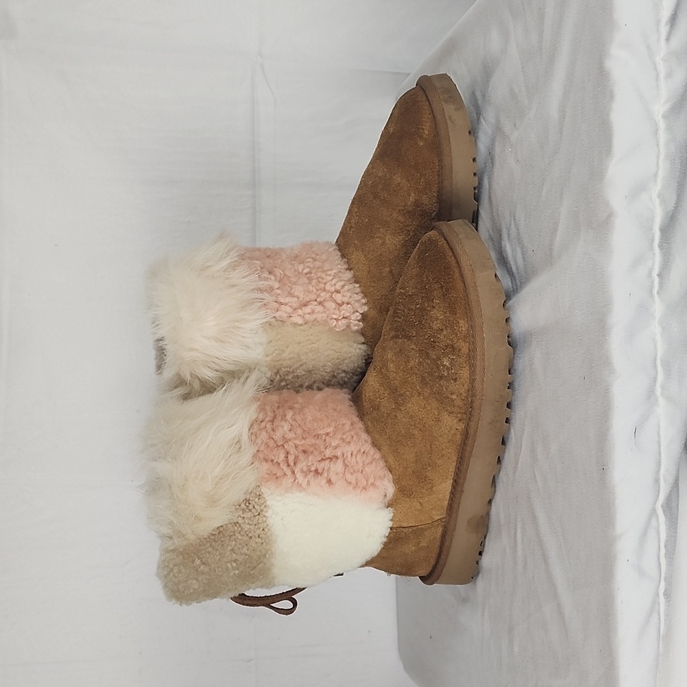 Ugg Classic Patchwork Pink And White Fur Lace Up … - image 4